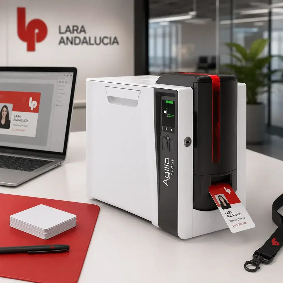 Impresora de tarjetas pvc evolis agilia con tarjetas identificativas