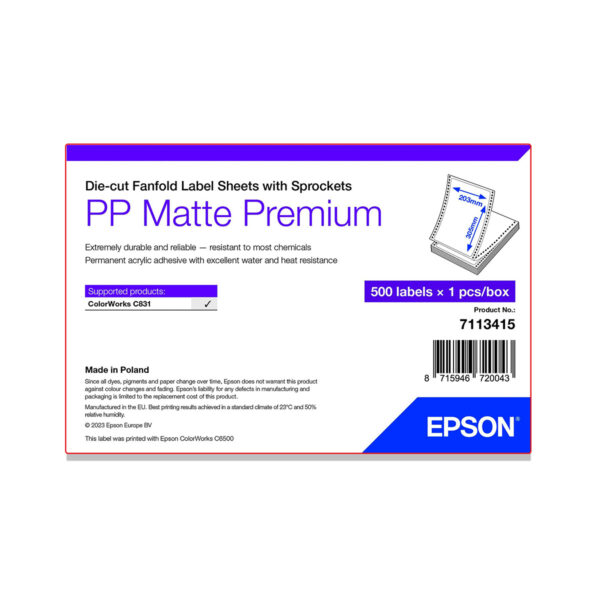 Etiquetas en zig-zag epson mate polipropileno premium 203 x 305 mm