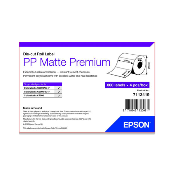 Rollo etiquetas epson mate polipropileno premium 102 x 152 mm