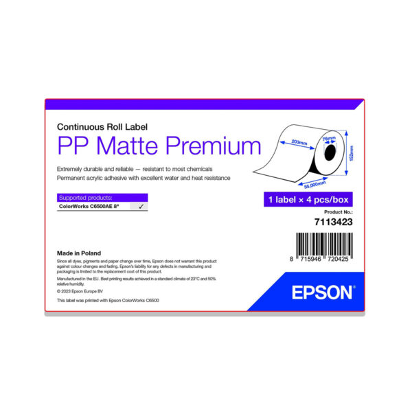 Rollo etiquetas continuo epson mate polipropileno premium 203 x 55 m