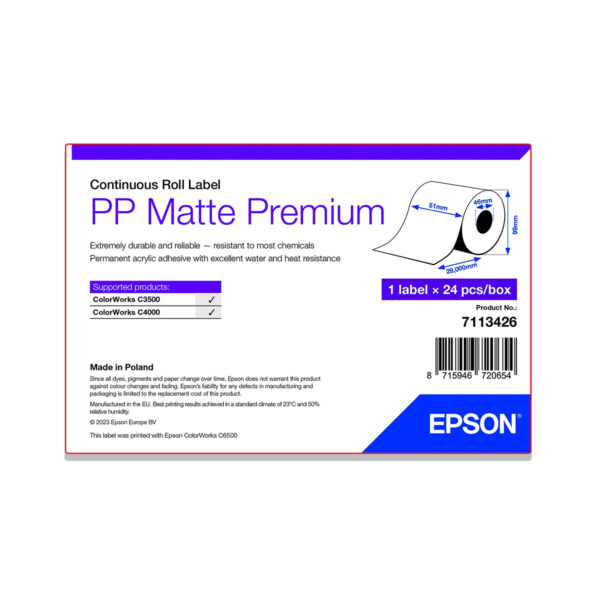 Rollo etiquetas continuo epson mate polipropileno premium 51 x 29 m