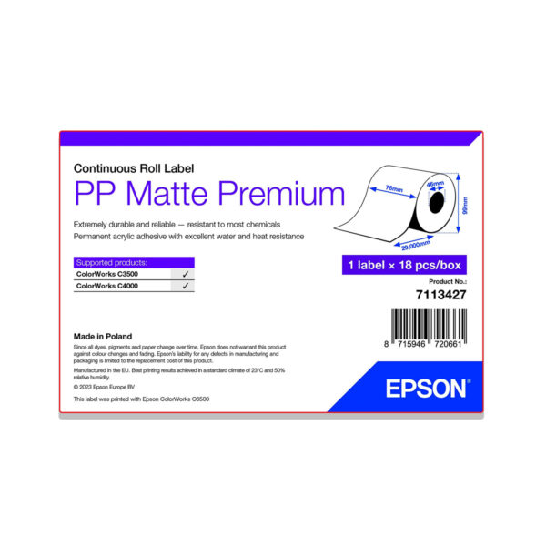 Rollo etiquetas continuo epson mate polipropileno premium 76 x 29 m