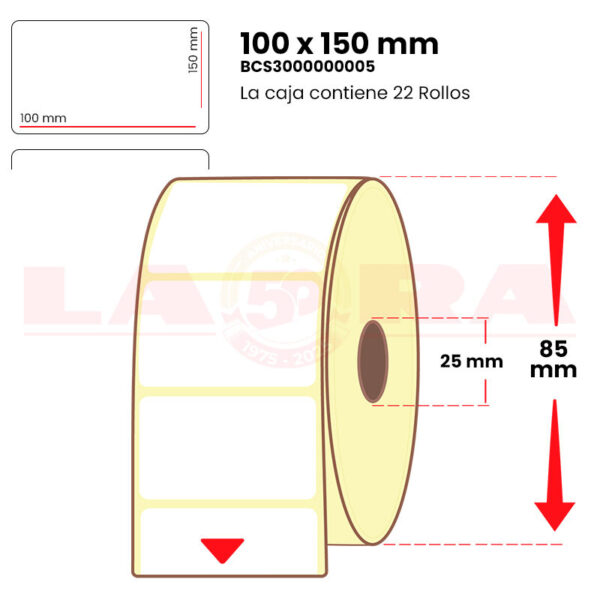 Rollo de 250 etiquetas térmico normal 100 x 150 mm hotmelt - imagen 3
