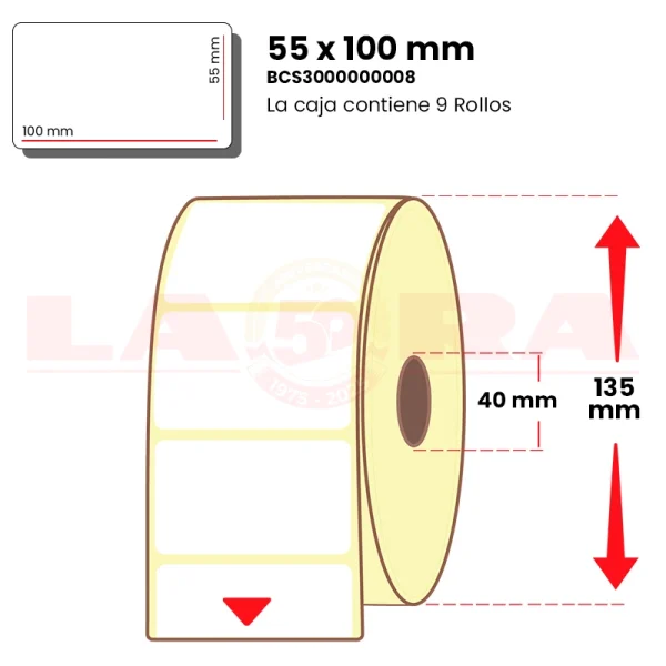 Rollo de 1000 etiquetas polipropileno blanco 55 x 100 mm acrilico - imagen 3