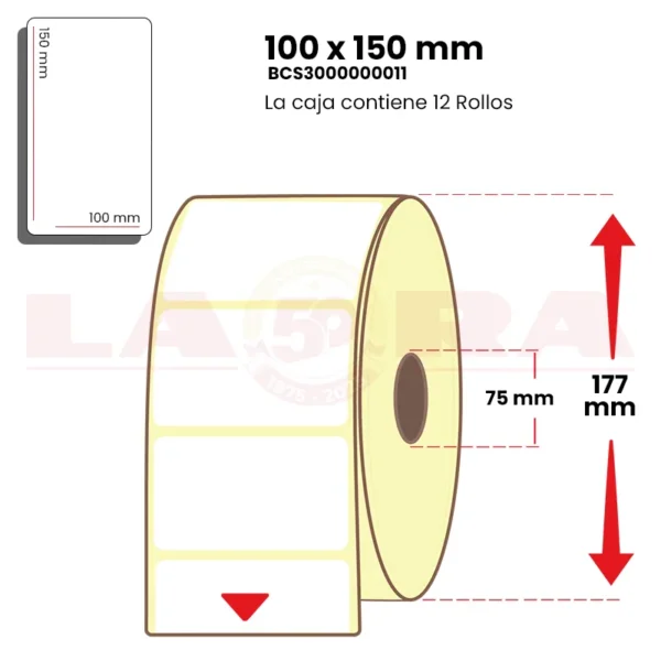 Rollo de 1000 etiquetas blanco mate 100 x 150 mm hotmelt - imagen 3