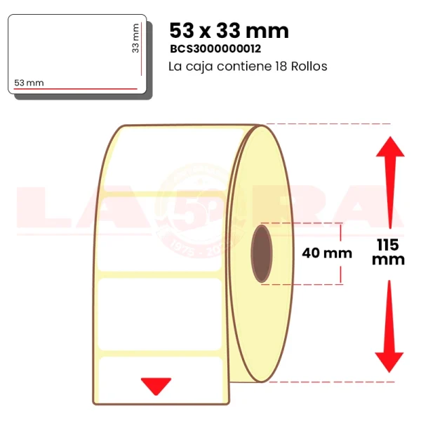 Rollo de 2000 etiquetas térmico protegido 53 x 33 mm hotmelt - imagen 3