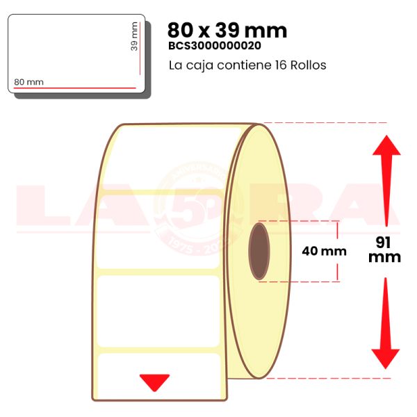 Rollo de 1000 etiquetas blanco mate 80 x 39 mm hotmelt - imagen 3