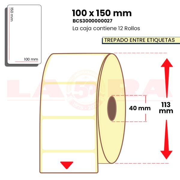 Rollo de 400 etiquetas térmico normal 100 x 150 mm hotmelt - imagen 3