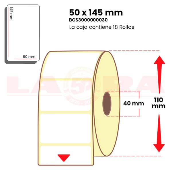 Rollo de 425 etiquetas polipropileno blanco 50 x 145 mm hotmelt - imagen 3