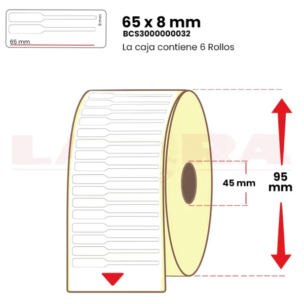 Rollo de 4000 etiquetas polipropileno blanco 65 x 8 mm acrílico - imagen 3