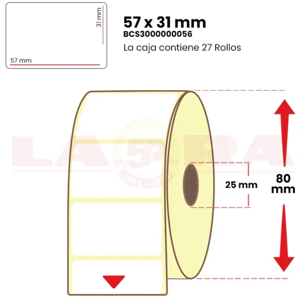 Rollo de 1000 etiquetas térmico protegido 57 x 31 mm acrílico - imagen 3