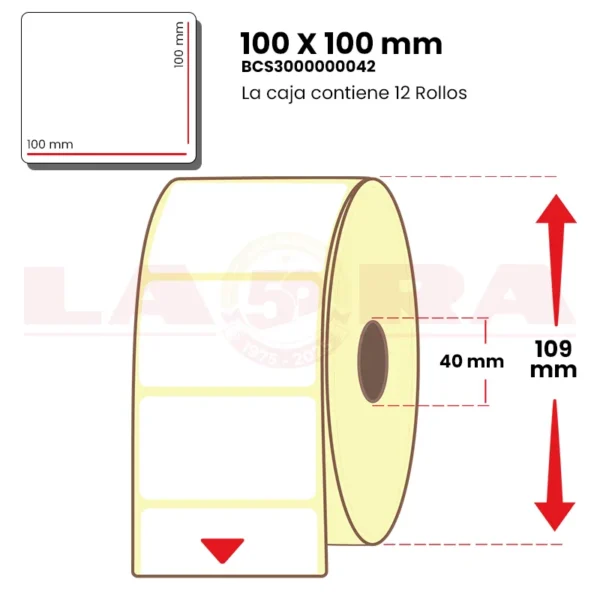 Rollo de 600 etiquetas térmico protegido 100 x 100 mm hotmelt - imagen 3