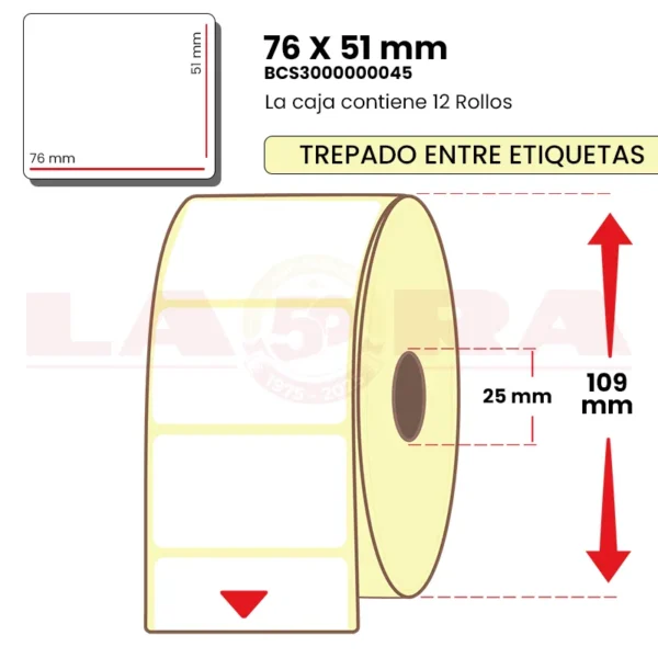 Rollo de 1370 etiquetas blanco mate 76 x 51 mm hotmelt - imagen 3