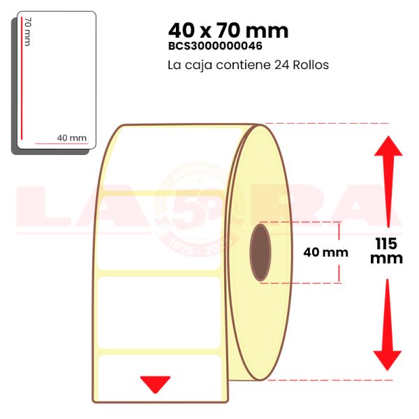Rollo de 1000 etiquetas blanco mate 40 x 70 mm hotmelt - imagen 3