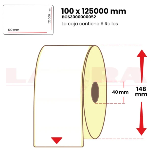 Rollo de etiquetas continua 125 m x 100 mm blanco couche hotmelt - imagen 2