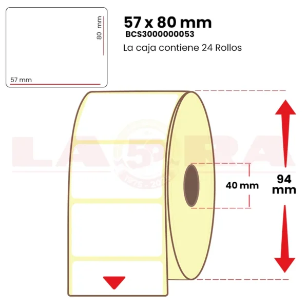 Rollo de 500 etiquetas blanco couche 57 x 80 mm hotmelt - imagen 2