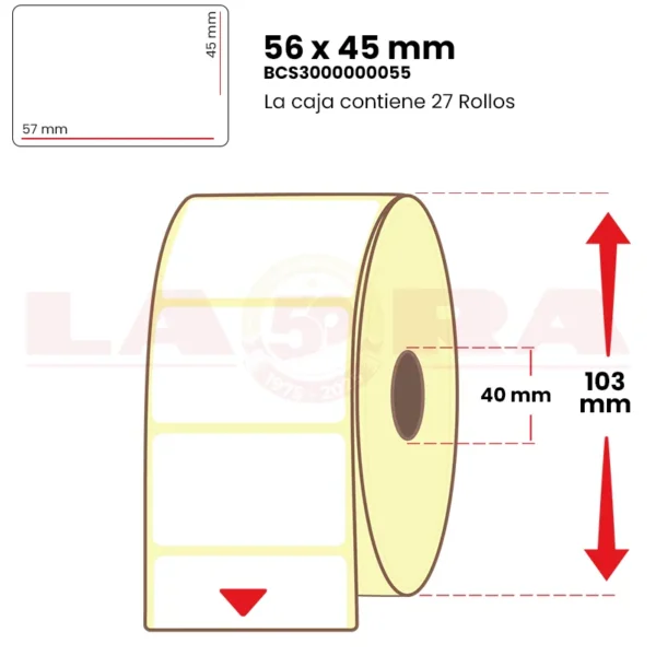 Rollo de 1000 etiquetas térmico normal 56 x 45 mm hotmelt - imagen 3