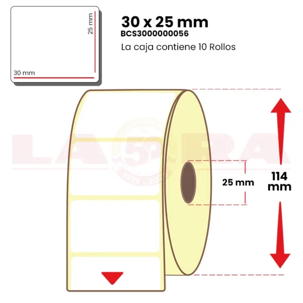Rollo de 2200 etiquetas térmico protegido 30 x 25 mm hotmelt - imagen 3