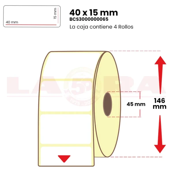 Rollo de 7000 etiquetas polipropileno blanco 40 x 15 mm acrílico - imagen 3