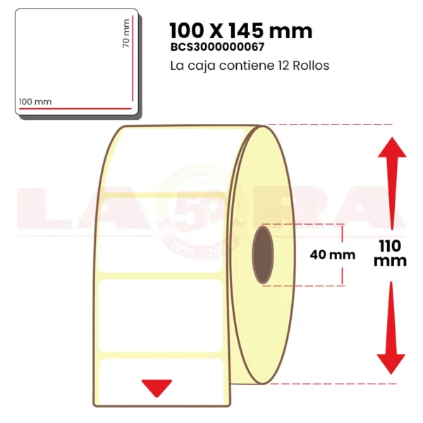 Rollo de 800 etiquetas térmico normal 100 x 70 mm refrigerado - imagen 2
