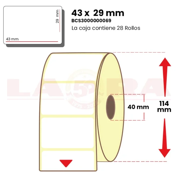 Rollo de 1600 etiquetas polipropileno blanco 43 x 29 mm acrílico - imagen 2