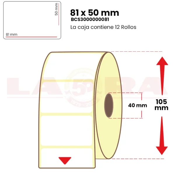 Rollo de 1000 etiquetas blanco couche 81 x 50 mm acrílico - imagen 2