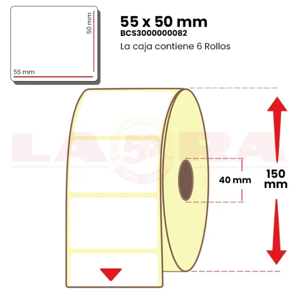 Rollo de 2500 etiquetas blanco couche 55 x 50 mm acrílico - imagen 2