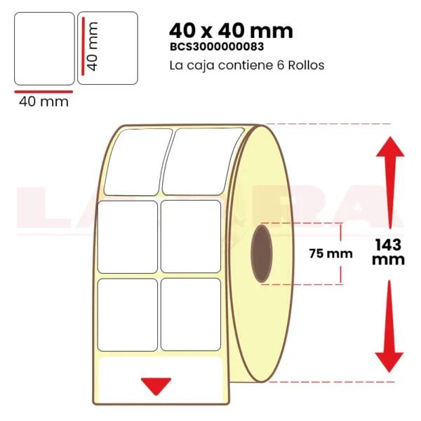 Rollo de 3000 etiquetas alto brillo inkjet 40 x 40 mm acrílico - imagen 2