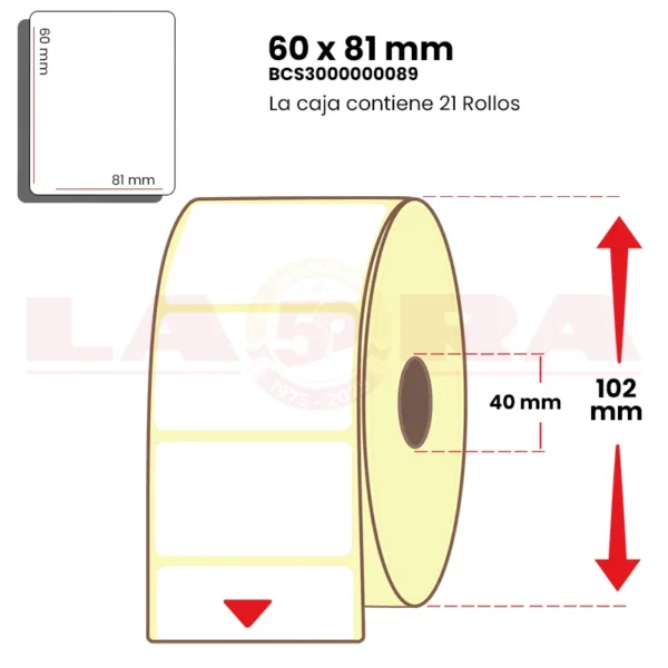 Rollo de 600 etiquetas polipropileno blanco 60 x 81 mm acrílico - imagen 2