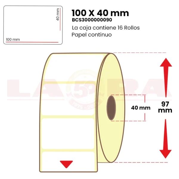 Rollo de 1000 etiquetas polipropileno blanco 100 x 40 mm hotmelt - imagen 2
