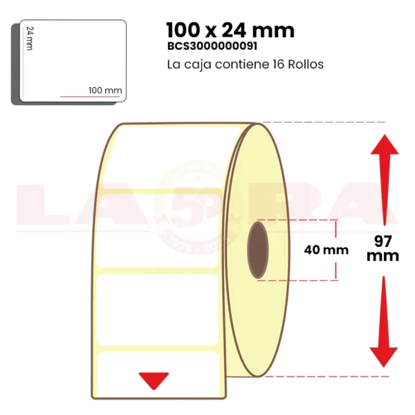 Rollo de 1000 etiquetas blanco couche 100 x 40 mm hotmelt - imagen 2