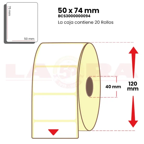 Rollo de 1000 etiquetas polipropileno blanco 50 x 74 mm acrílico - imagen 2