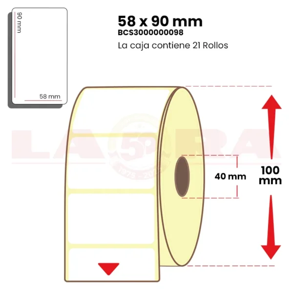 Rollo de 500 etiquetas térmico normal 58 x 90 mm hotmelt - imagen 2