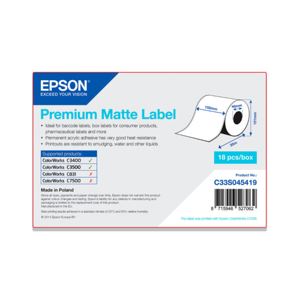 Rollo etiquetas continuo epson mate premium 102 x 35 m
