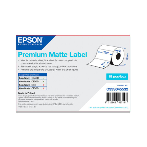 Rollo etiquetas epson mate premium 102 x 76 mm