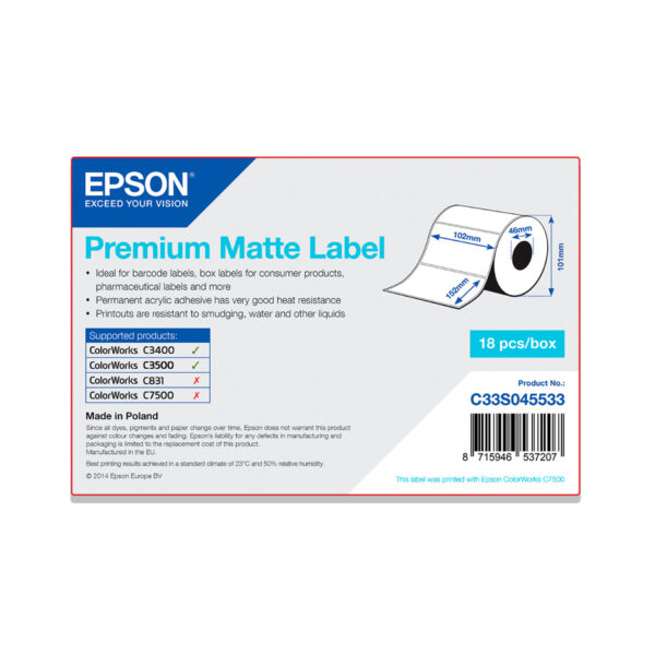 Rollo etiquetas epson mate premium 102 x 152 mm