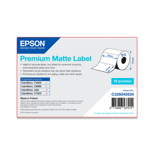 Rollo etiquetas epson mate premium 76 x 51 mm