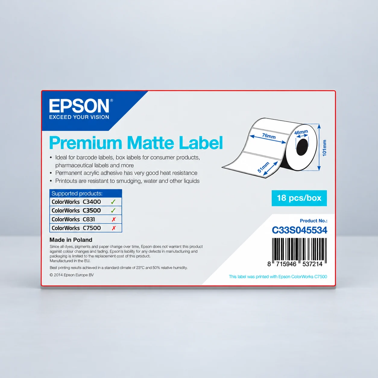Rollo etiquetas epson mate premium 76 x 51 mm 1 Rollo de etiquetas epson c33s045534