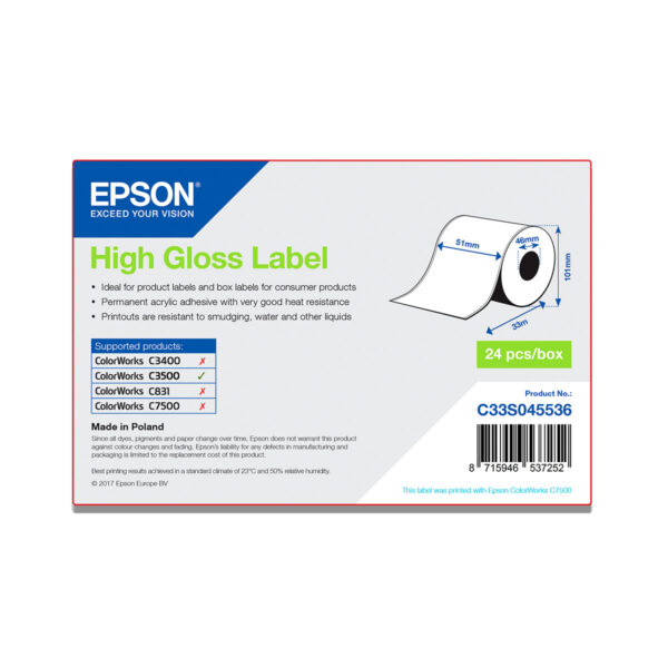 Rollo etiquetas continuo epson alto brillo 51 x 33 m