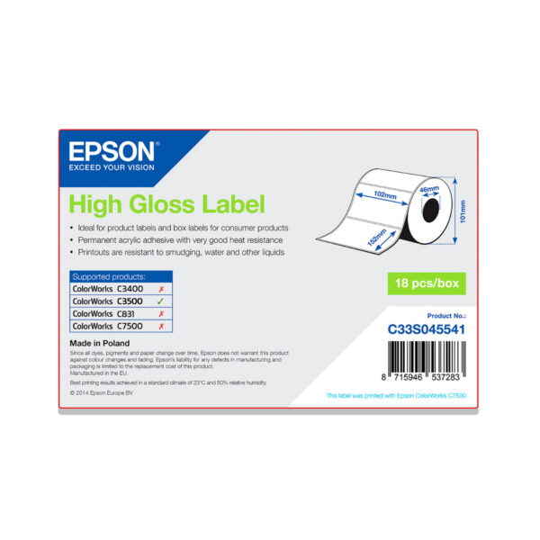 Rollo etiquetas epson alto brillo 102 x 152 mm