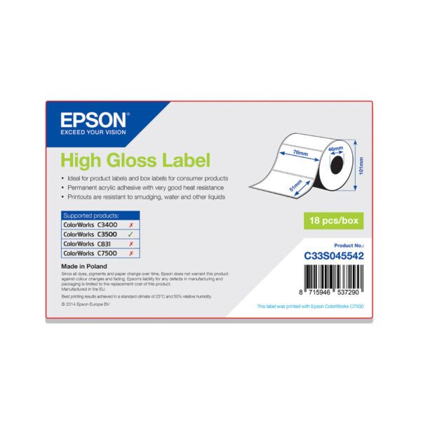 Rollo etiquetas epson alto brillo 76 x 51 mm