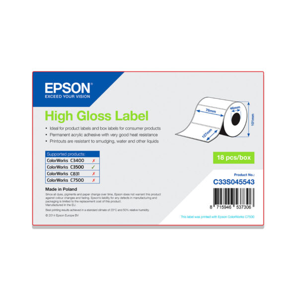 Rollo etiquetas epson alto brillo 76 x 127 mm