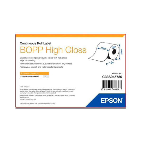 Rollo etiquetas continuo epson alto brillo 203 x 68 m