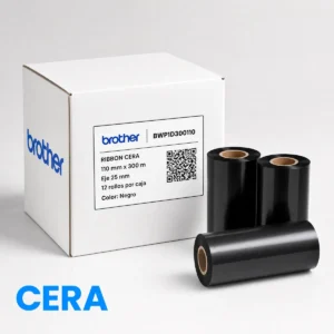 Caja de 12 ribbons Brother de cera BWP1D300110, 110 mm x 300 m, negro