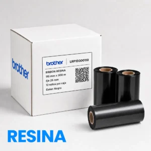 Caja de 12 ribbons Brother de resina LRP1D300110, 110 mm x 300 m, negro