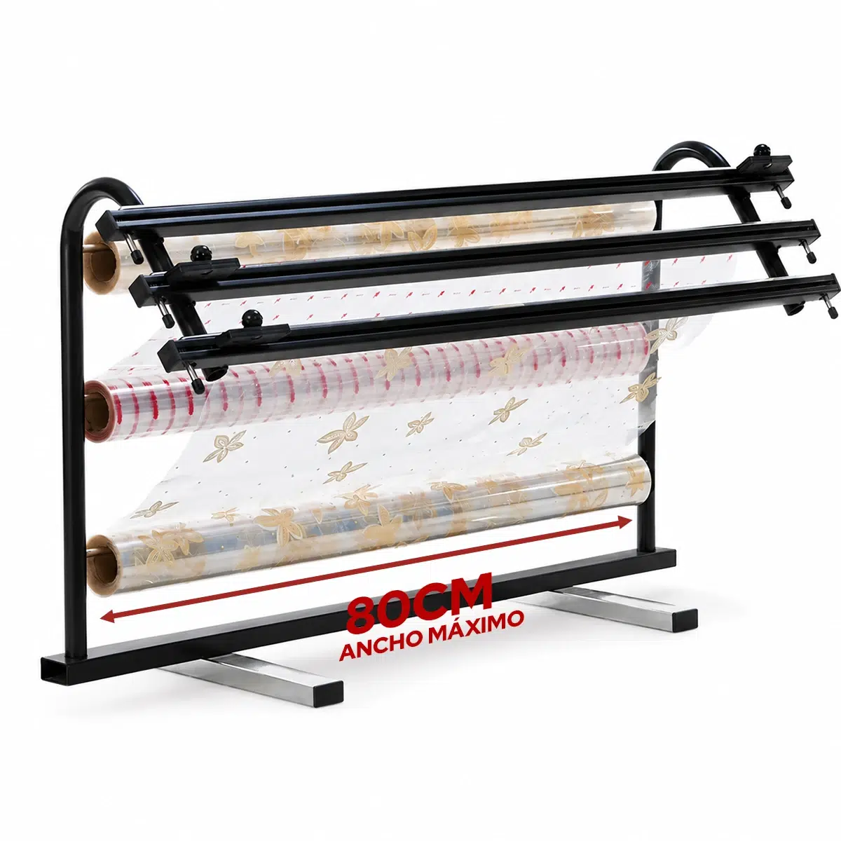 Portabobinas 80 cms celofan de 3 cuerpos horizontal con cuchilla 1 Portabobinas de 3 cuerpos