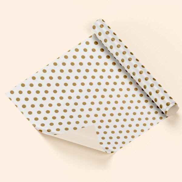 Papel de regalo fondo blanco topos oro