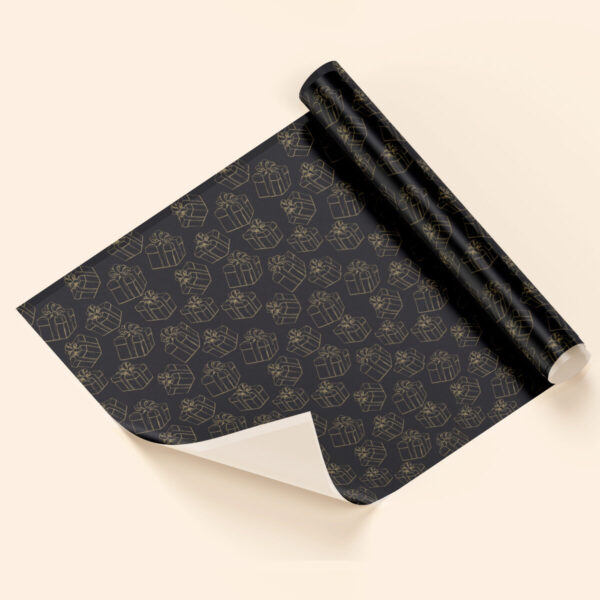 Papel de regalo bobina regalos fondo negro oro