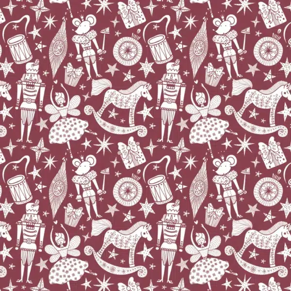 Papel de regalo juguetes madera burdeos