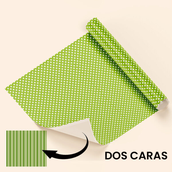 Papel de regalo estucado a 2 caras topos verdes